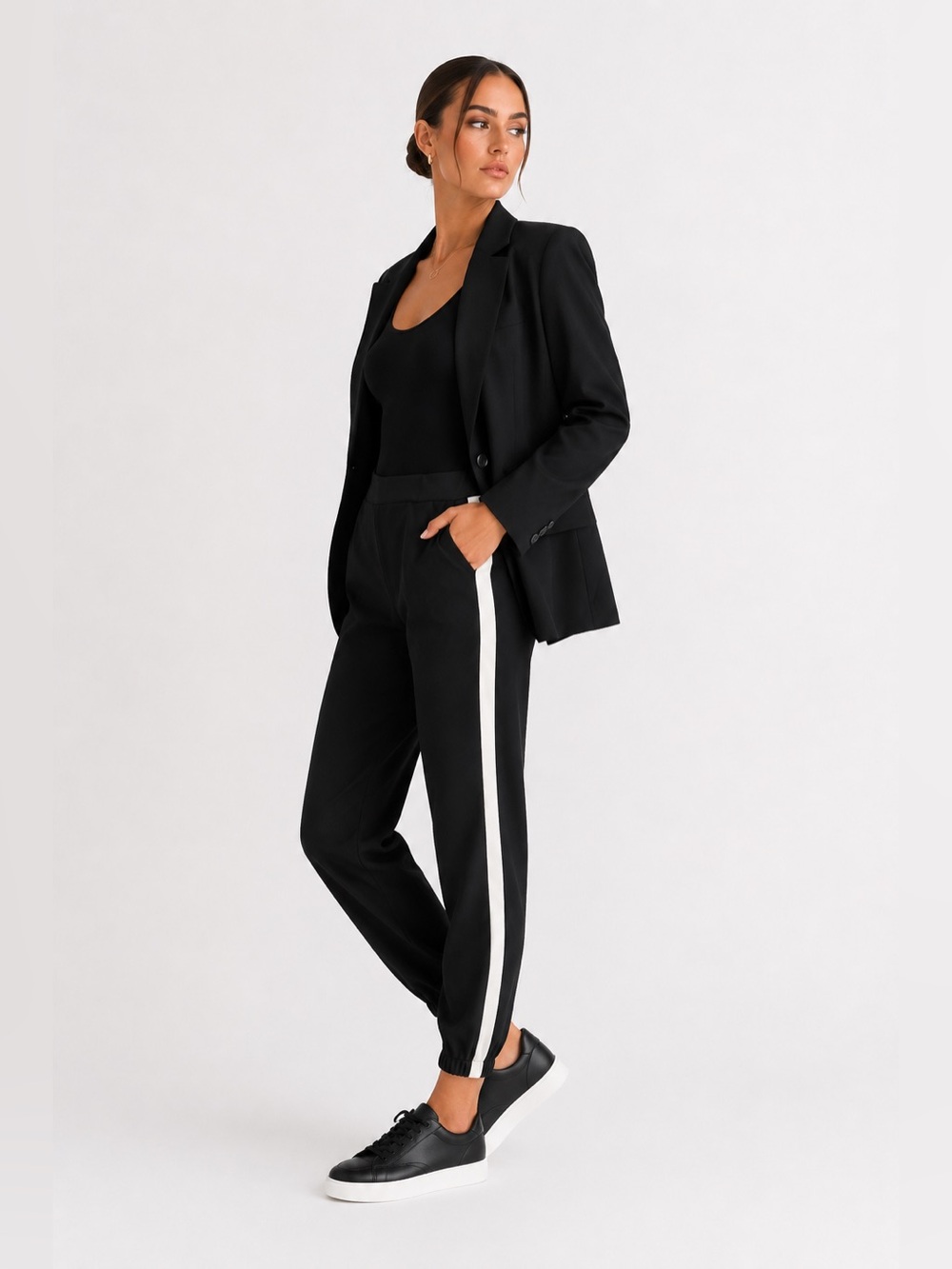 Alice + Olivia Black White Stripe Jogger Pants Large Pull On